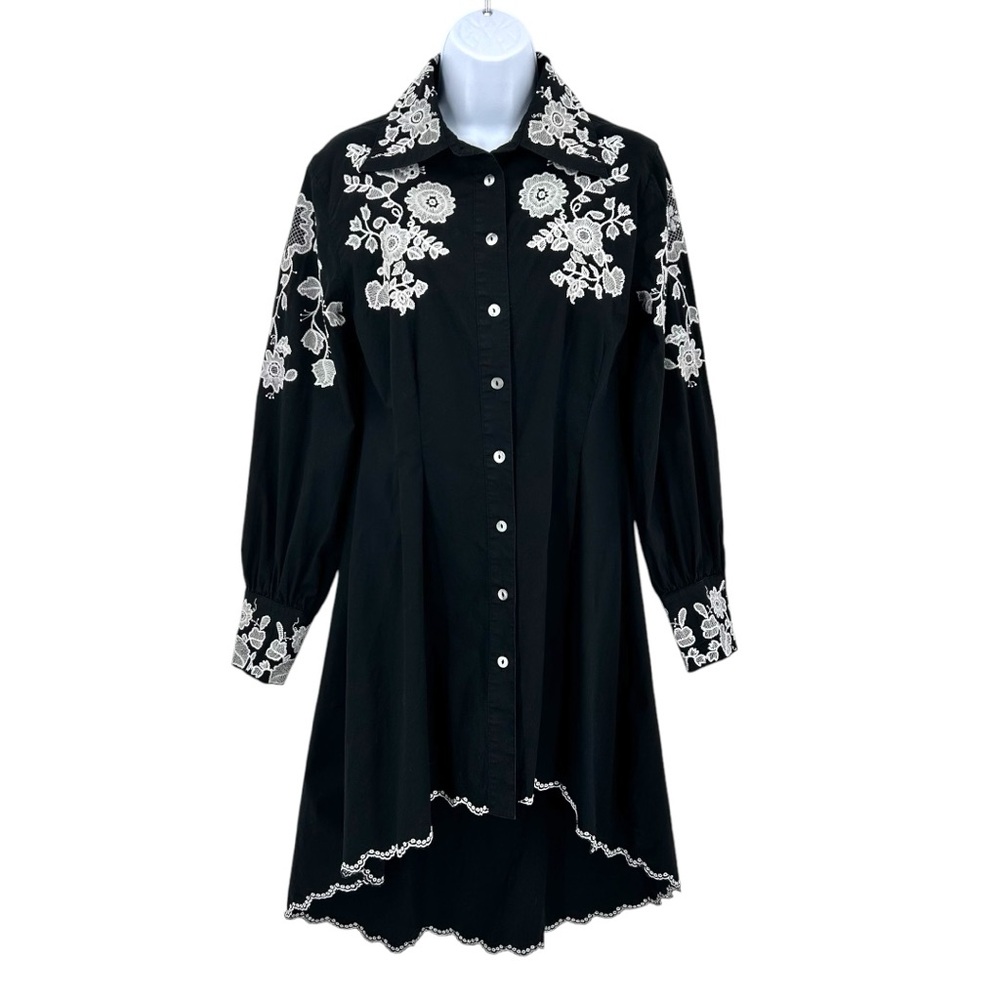 Roja Embroidered Fit and Flare Black Tunic Dress Women’s Medium